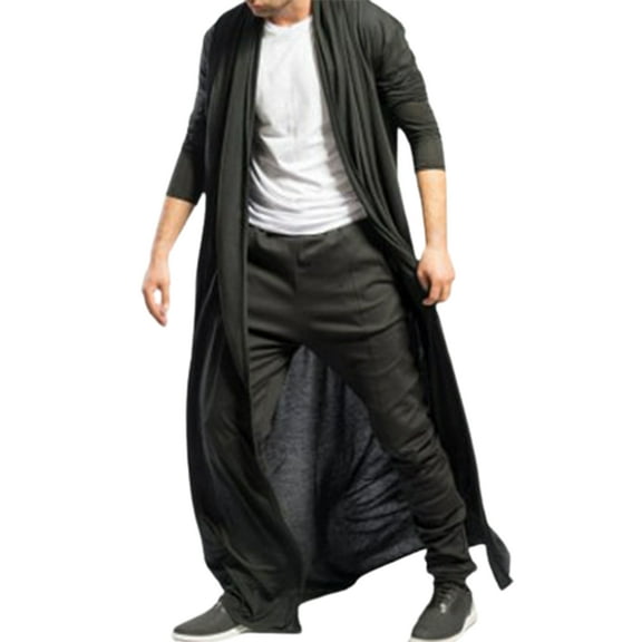 Fusipu Long Sleeve Ankle-Length Male Cardigan Simple Solid Color Open Front Jacket Cardigan Outerwear