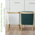 thumbnail image 4 of Bathroom Trash Can with Lid, Plastic Garbage Can with Legs, 4 Gallon Gold Trash Bin with Push Button, Narrow White Trash Can Waste Basket for Bedroom, Living Room,Office，Dog Proof Trash Bin, 4 of 6