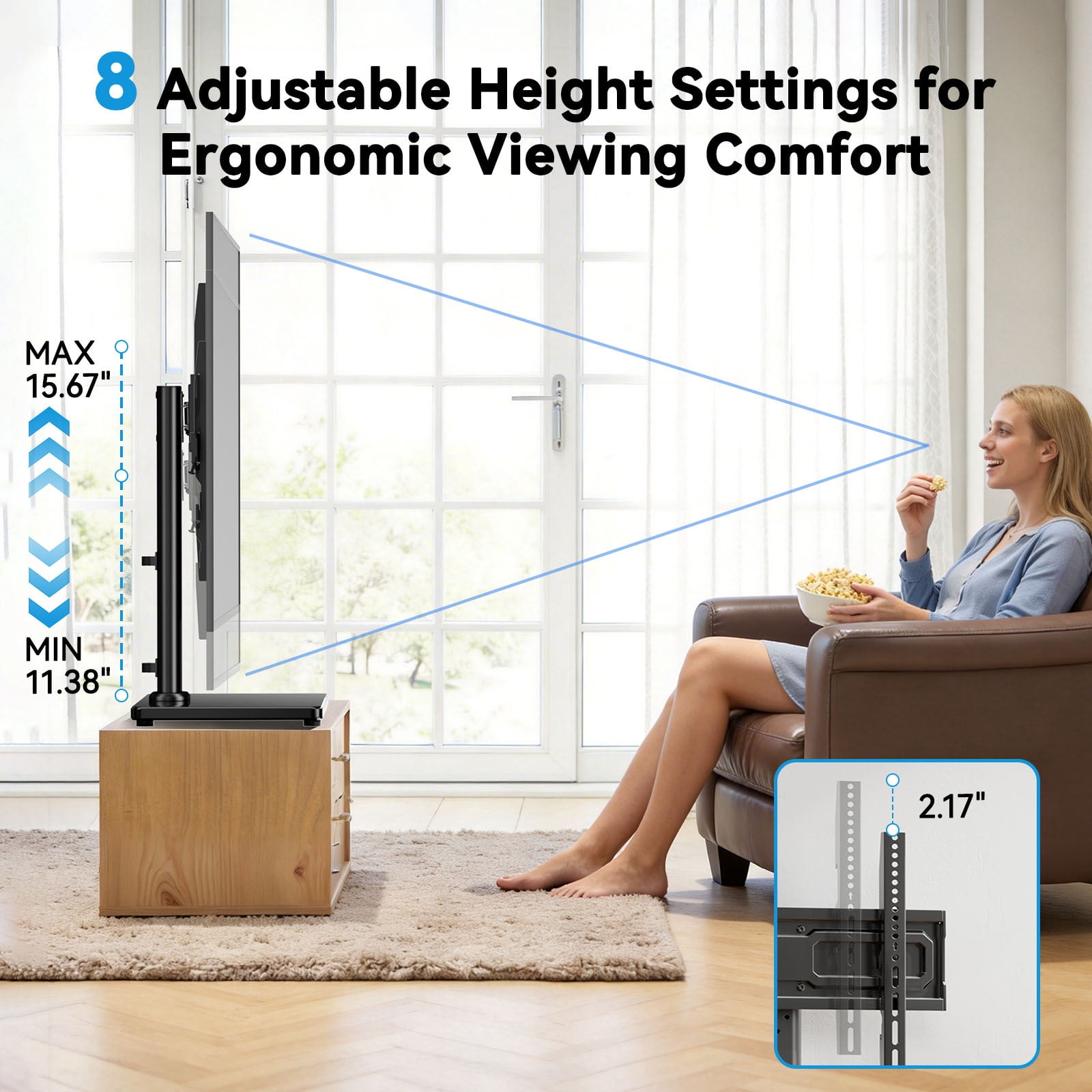MountFTV Swivel Table Top TV Stand for 24-60 inch TVs, Holds up to 88lbs, Max 400x400mm, 50 degrees Swivels Adjustable Tabletop TV Stand with Tempered Glass Base