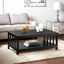 Coffee table, wooden living room table with shelves, black