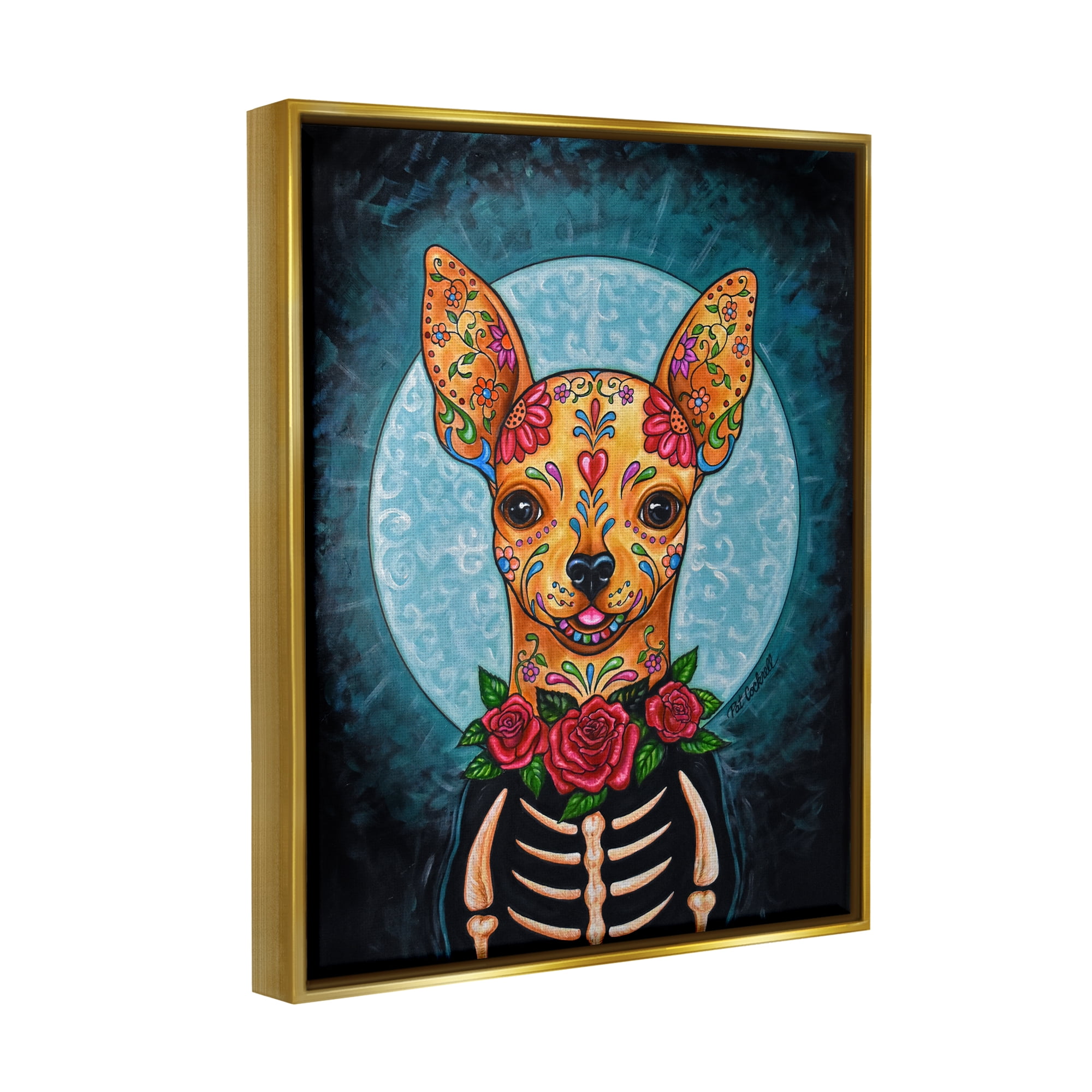 Stupell Industries Day of Dead Chihuahua Animals & Insects Painting Gold Floater Framed Art Print Wall Art, 25 x 31
