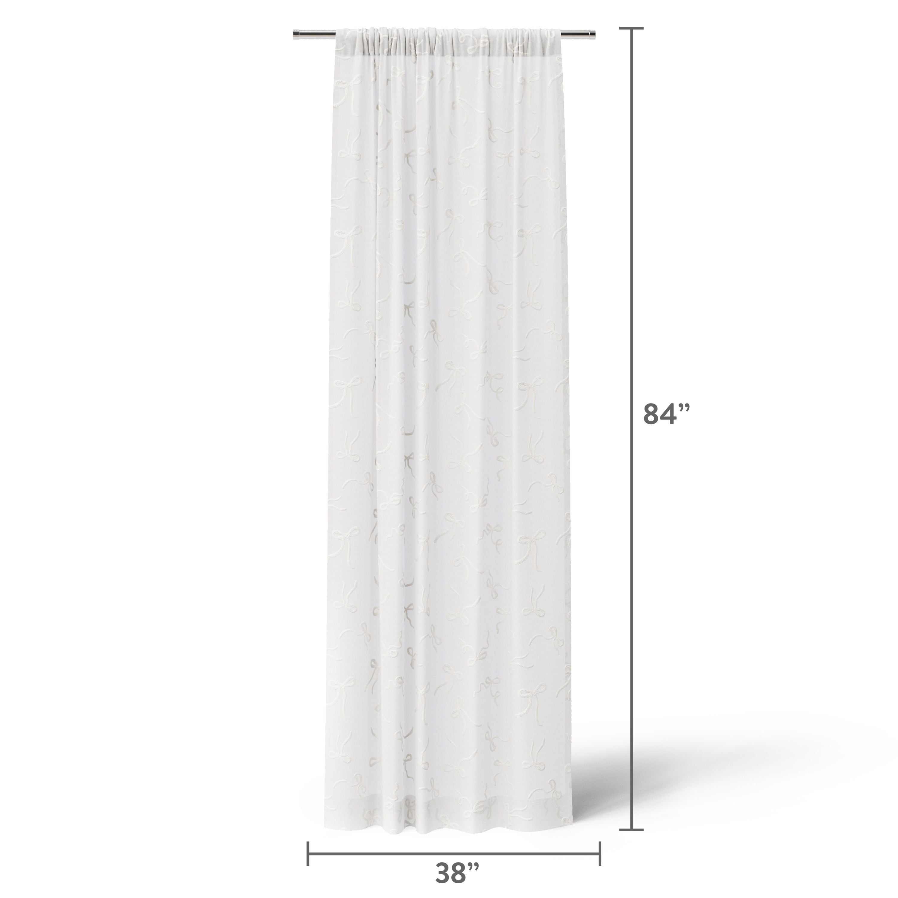 Mainstays Kids White Ribbons Sheer Single Panel Curtain, 38" W x 84" L
