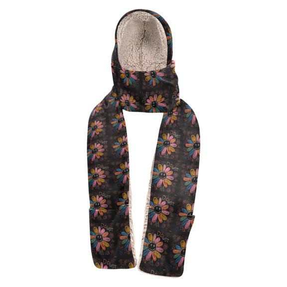 BZSMCE Warm Fleece Hood Scarf Wrap Colorful Joy Pattern