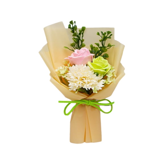 Leodye 1PCS Simulated Rose & Carnation Soap Flower Bouquet, Scented Artificial Floral Gift for Mom Wife , Perfect Present for Mother’s Day & Anniversary -6.38 * 4.13 * 4.13 in