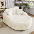 thumbnail image 3 of Euroco Oversized Round Chenille Chaise Lounge with Tufted Seat, Removable Pillows & High-Density Cushion – Modern Upholstered Lounge Chair for Bedroom or Living Room, 3 of 9