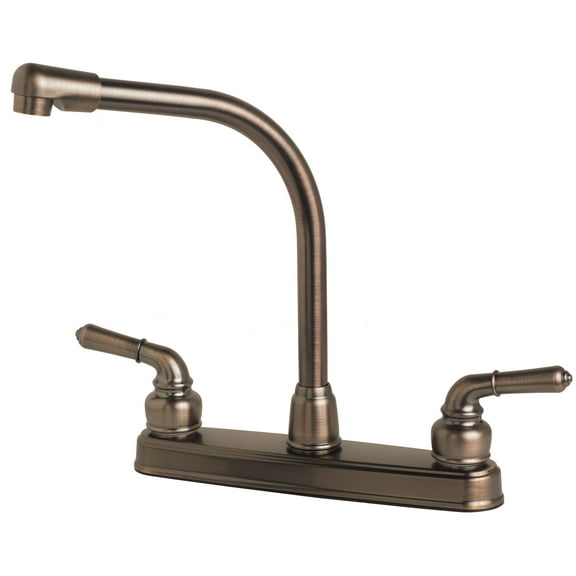 RV Mobile Home Non-Metallic Two Handle High Rise Swivel Kitchen Faucet Brushed Bronze Finish