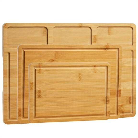Bamboo Cutting Board Set with Prep Slots - 3 Sizes Cutting Boards for Kitchen with Juice Groove, for Chopping Meat, Vegetables, Fruits, Cheese