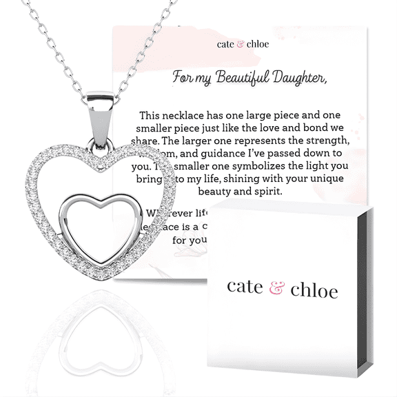 Cate & Chloe Amorette 18k White Gold Plated Necklace with Heartfelt Message Card, Gift for Daughter