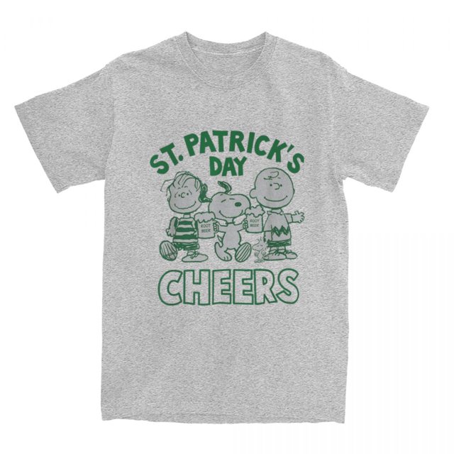 Camiseta de Peanuts, Snoopy, San Patricio, Charlie Brown, Cheers para hombres, camiseta vintage, camisetas de cuello redondo, idea de regalo de algodón puro