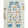 thumbnail image 2 of Baby Boys Jumpsuit, Sleeveless Crew Neck Engineering Car Print Summer Romper for Casual Daily, 2 of 6