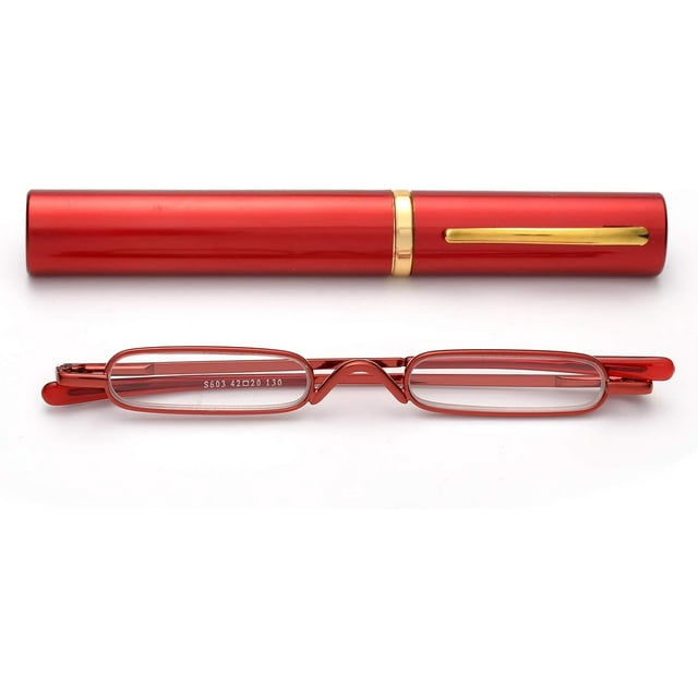 ZUVGEES Easy Carry Mini Compact Slim Reading Glasses—Lightweight Portable Readers with w/Pen Clip Tube Case