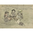 thumbnail image 3 of Adolf le Comte 18x14 Black Modern Framed Museum Art Print Titled - Three Girls with a Dog Sitting in a Meadow (1860 - 1921), 3 of 5