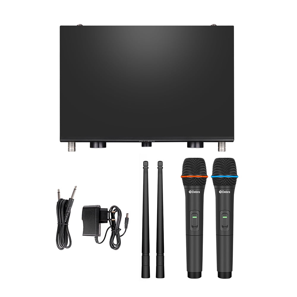 D Debra Audio AU200 Pro UHF 2 Channel Wireless Microphone System with Cordless Handheld Lavalier Headset Mics, Metal Receiver, Ideal for Karaoke Church Party (2 Handheld)