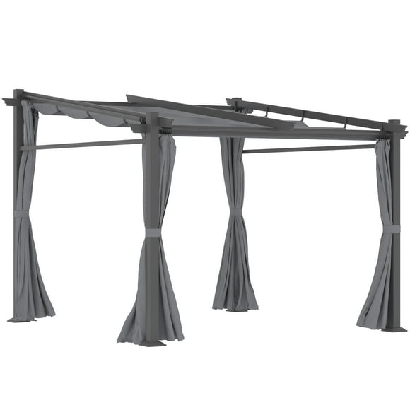 Outsunny 10' x 10' Metal Pergola w/ Retractable Canopy Roof, Dark Grey