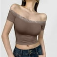 thumbnail image 2 of Youyipin Womens Tops Women's Off Shoulder Tops, One Shoulder Shirts, Short Sleeves Sexy Slim Fit Tees Spring Tops For Women, 2 of 5