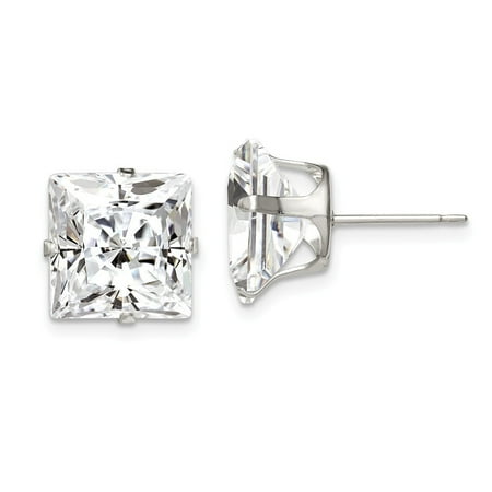 Roy Rose Jewelry Sterling Silver 10mm Square CZ 4 Prong Stud Earrings