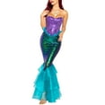 thumbnail image 2 of Disfraz de princesa Ariel de sirena sexy de animé para mujer adulta, uniformes de mascarada de sirena para Halloween, vestido elegante con lentejuelas y volantes, 2 of 5