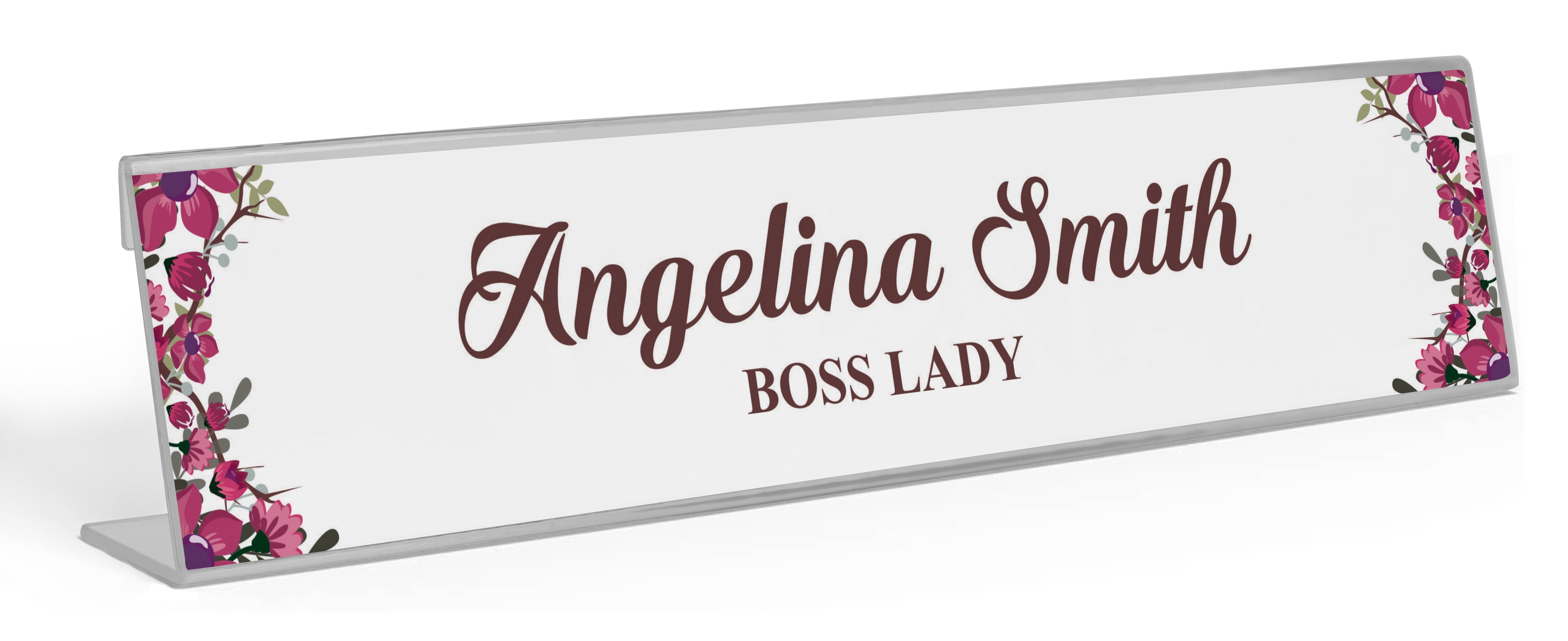 Personalized Desk Name plate 2x8" carbon fiber look with Black Metal Holder 