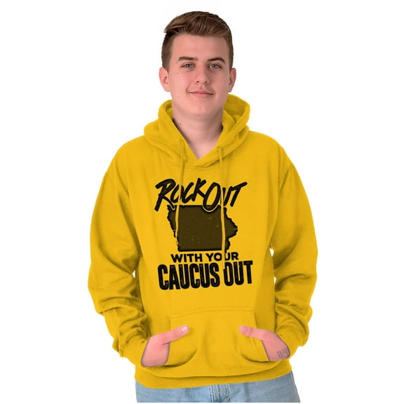 Iowa Shape Rock Out Caucus Funny Hoodie Sweatshirt Women Men Brisco Brands 2X