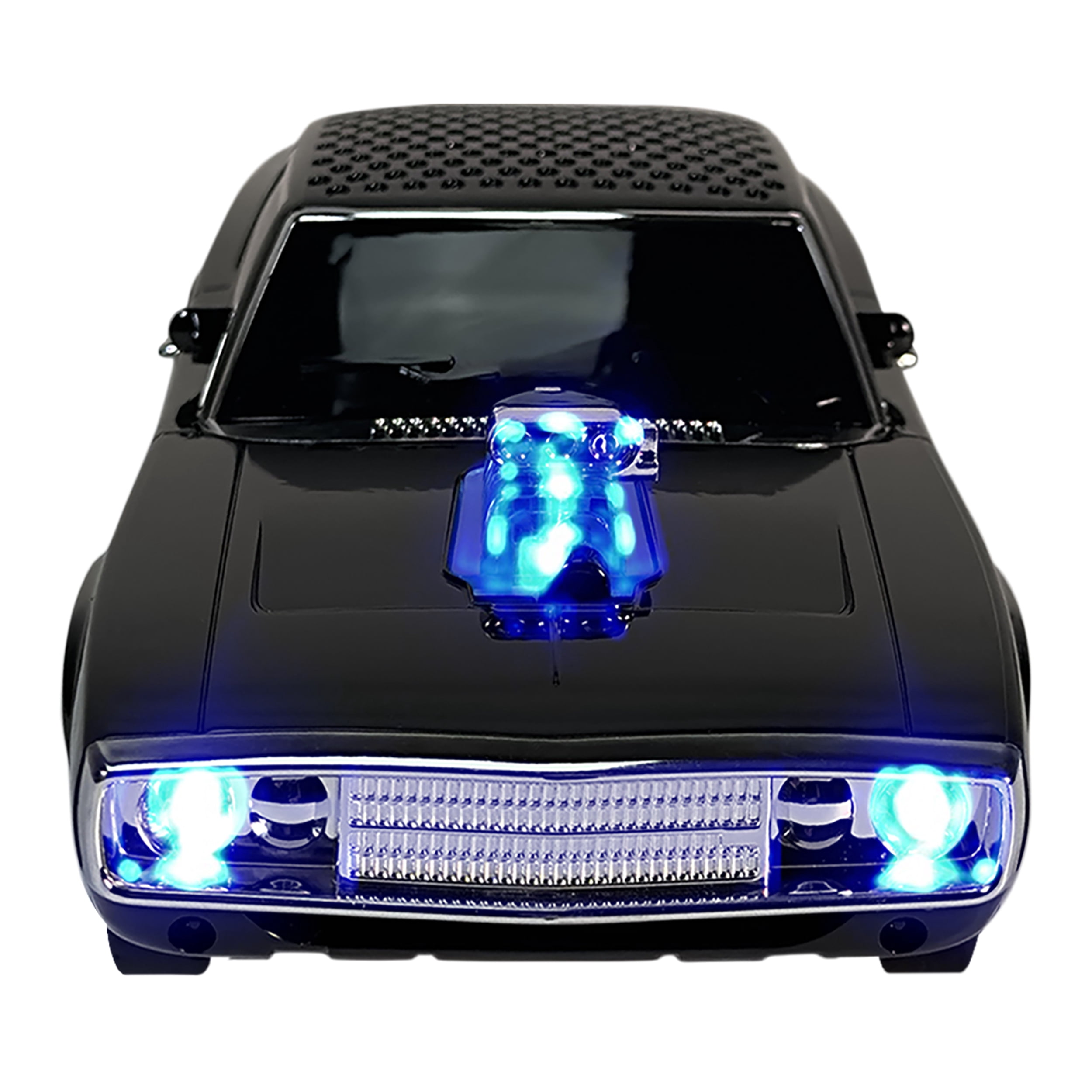 QFX Bluetooth 1968 Retro Muscle Car Replica Speaker, Dual 2-inch Speakers, Hands Free Link, Built-in Microphone, FM Radio and LED Party Lights, Black - BT-1968-BLK