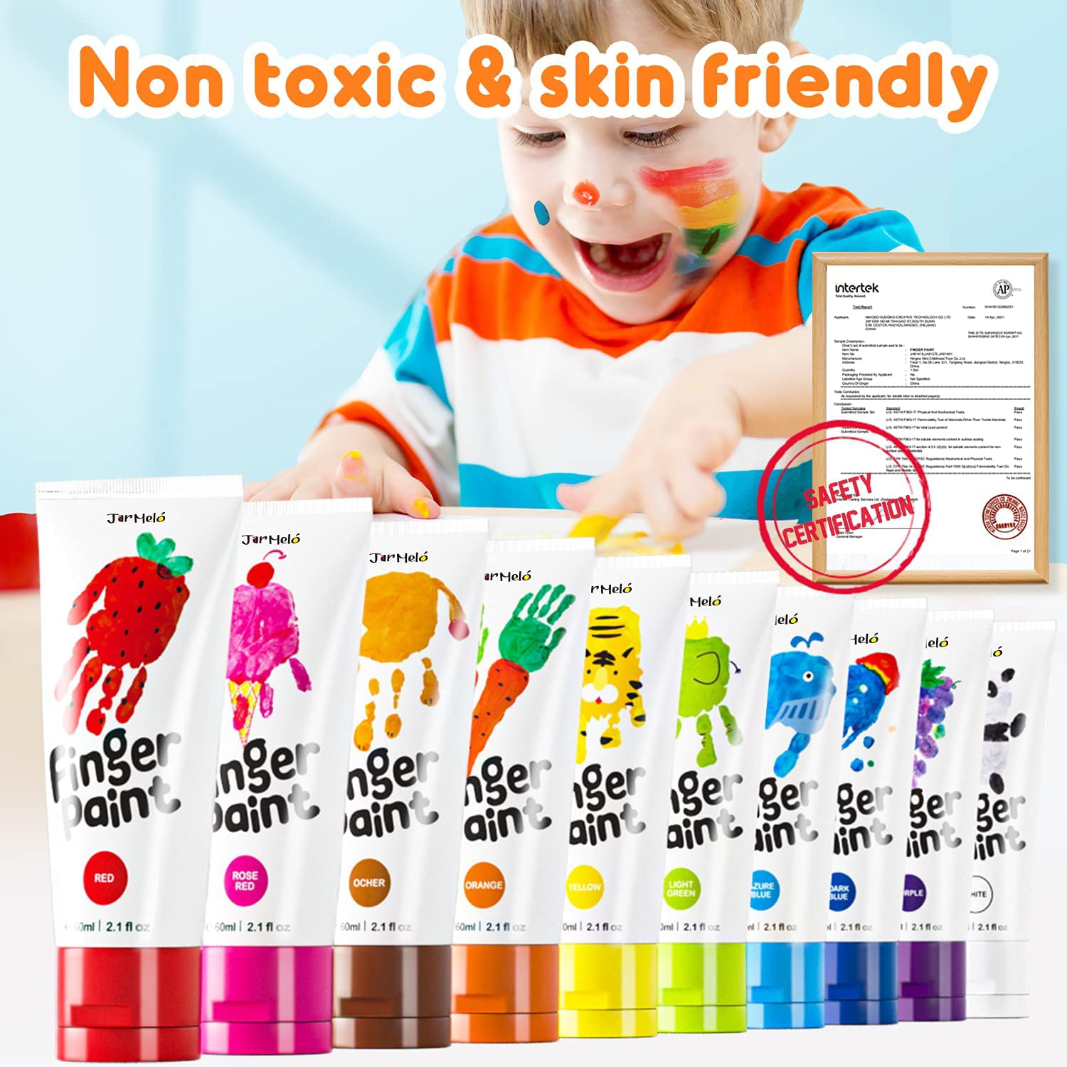 Kingwora Finger Paint for Toddlers Non-Toxic Washable, 12 Bright