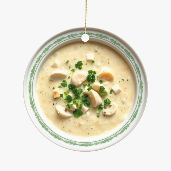 Clam Chowder Creamy Soup Bowl Comfort Christmas Ornament, Food Foodie Novelty Xmas Tree Gift Accessory Funny Ornaments (Flat Design Printed on Ceramic, NOT 3D)