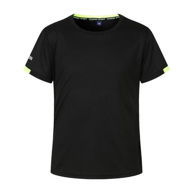 Vêtements d'Été pour Garçons, T-Shirts à Manches Courtes Unisexes, Col Rond, Respirant, Sport, Noir, 7 Ans-8 Ans