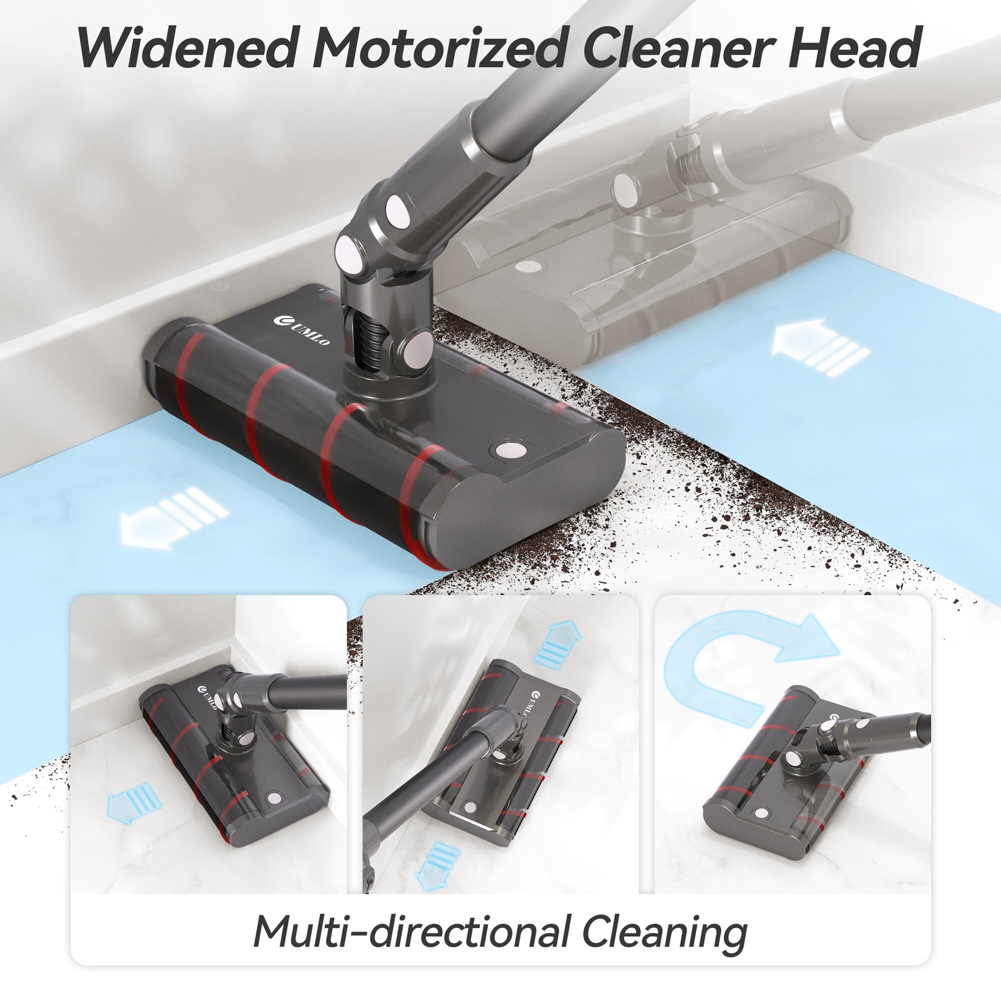 UMLo Stick Vacuum Cleaner, 22KPa Strong Suction, Directional Soft Roller Cleaner Head, 40-Min Runtime for Vacuuming