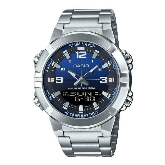 Casio Analog Digital Combination Stainless Steel Blue Dial Quartz AMW-870DA-2A1V Men's Watch