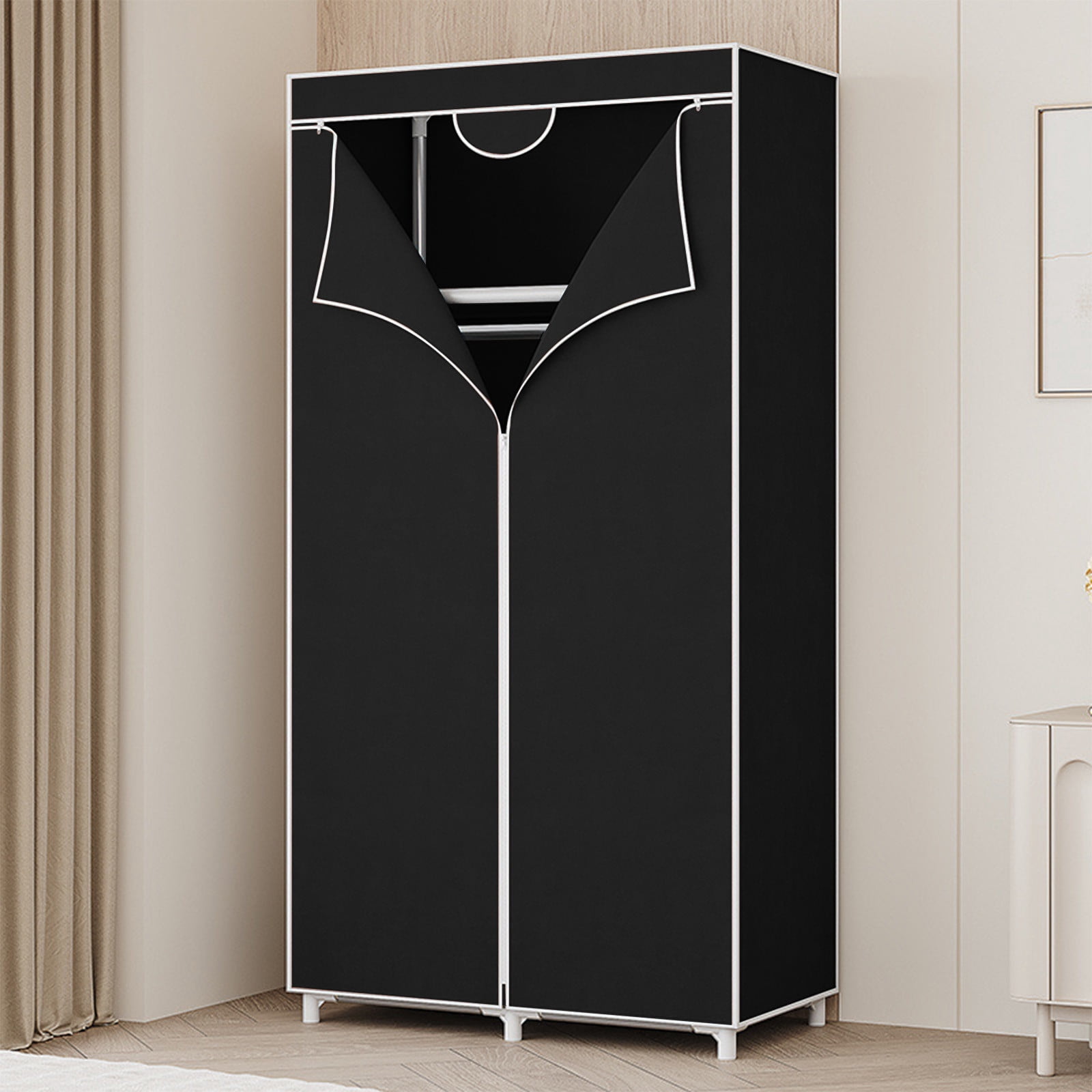 Freestanding Closet Organizer | Portable Wardrobe Storage Cabinet with Non-Woven Cover | 57.48X22.44X17.32In for Bedroom, Clothes, Shoes & Bags