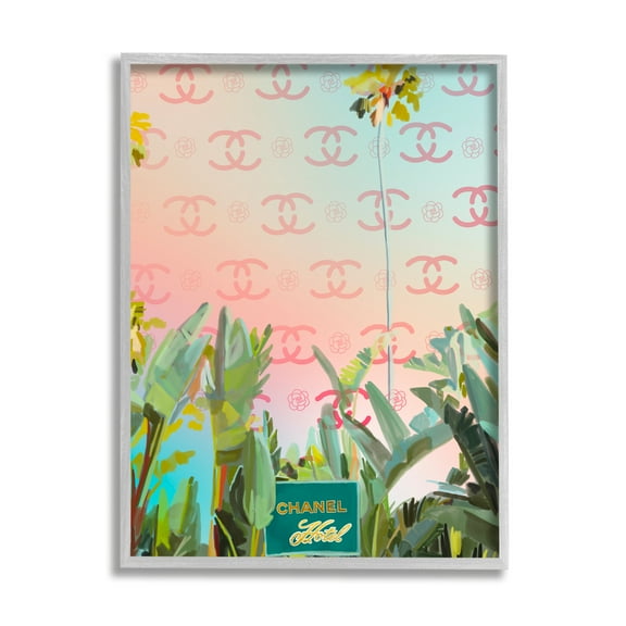 Stupell Industries Glam Tropical Hotel Nature Painting Gray Framed Art Print Wall Art, 16 x 20