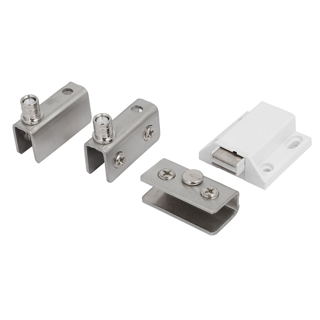 Cabinet Shower Door Pivot Hinge Magnetic Catch Latch Glass Clamps Set
