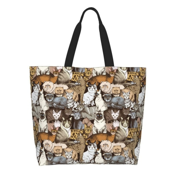 Balery Cut Cats Bolsa Tote Estilo Estético con Cremalleras, Bolsa de Hombro, Bolsa de Compras Grande y Plegable