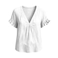 thumbnail image 7 of DeHolifer Women's Tops Cotton Linen V-Neck Ruffle Sleeve Solid Color Casual Lightweight Tee T-Shirts White L, 7 of 7
