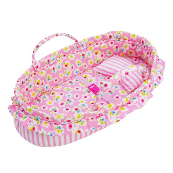 June Garden Cozy Dream Doll Bassinet - Baby Doll Portable Carrier - Fits for American Girl Dolls up to 14 - Soft Pillow & Safety Buckle Included