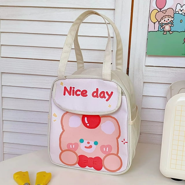 Lunch Bag Cooler Lunch Box Bag Tote Insulation Package Food Storage Bags Cartoon Picnic Container, Apple Bear