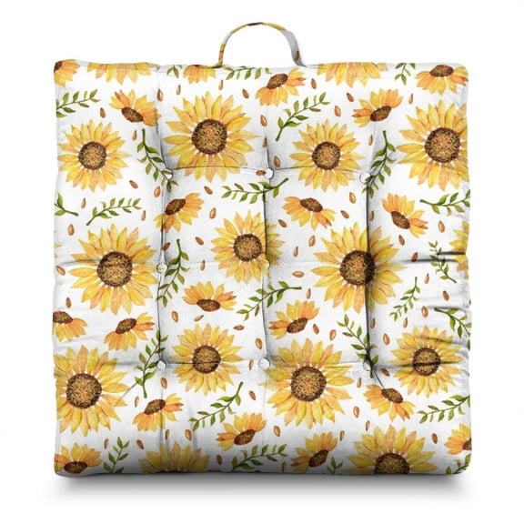 Retro Sunflower Floor Cushion 22x22 Inch Square Pillow, Vintage Watercolor Design, Soft for Living Room & Lounge