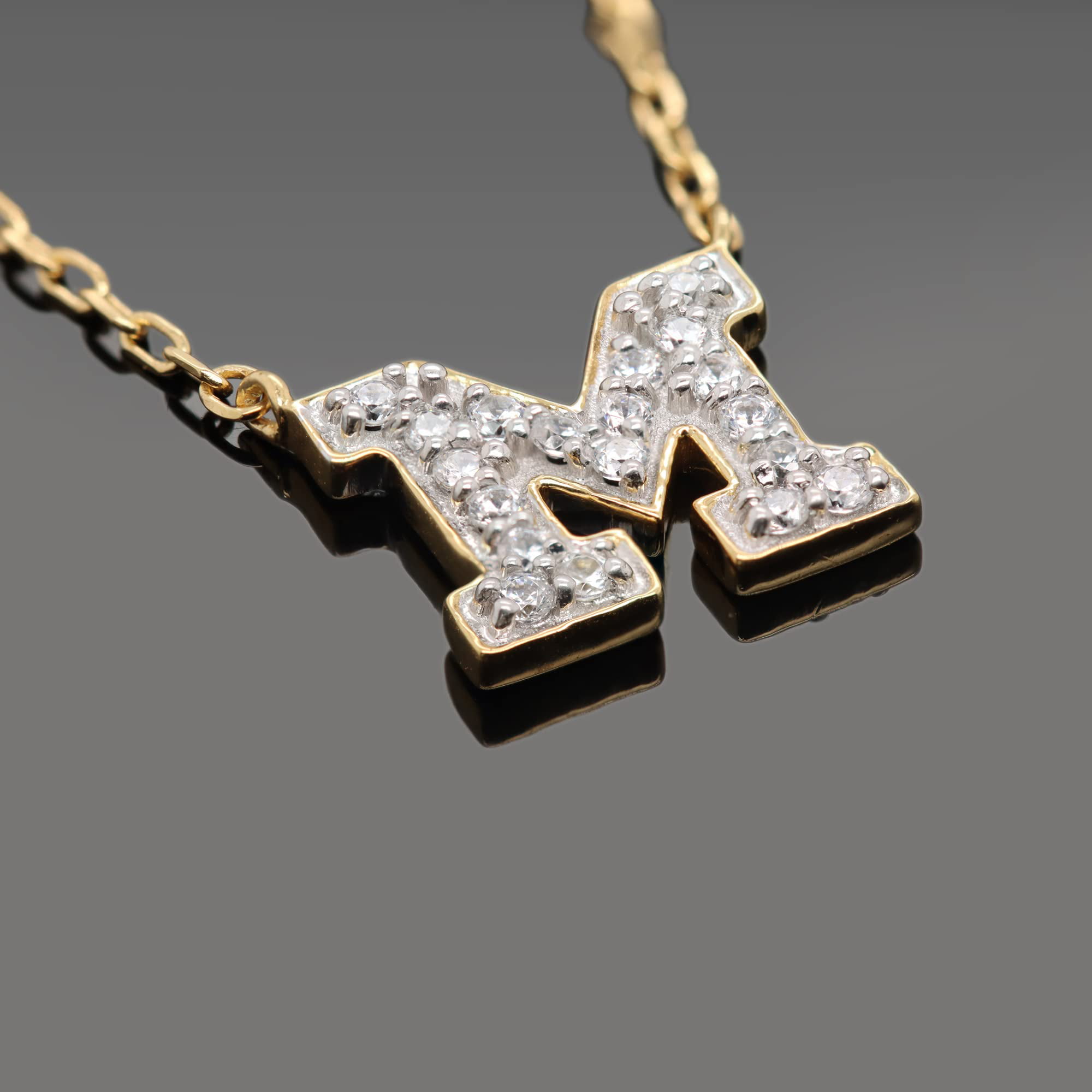 Large Coin Pave Diamond Initial Charm Chain 42cm