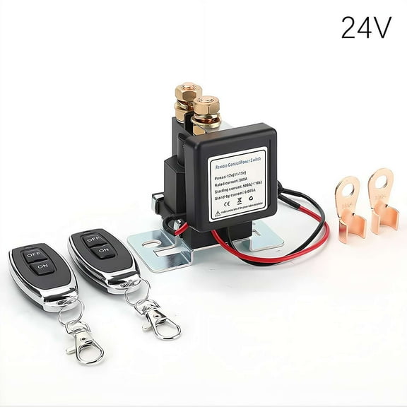 Remote Battery Disconnect Switch, 24V 200A Battery Cut Off Switch with 2 Wireless Remote Control, Antitheft ON/Off Control Prevent Power Drain Isolator for Car Truck RV