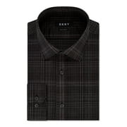 DKNY Mens Gray Plaid Collared Slim Fit Stretch Dress Shirt M 15.5- 32/33