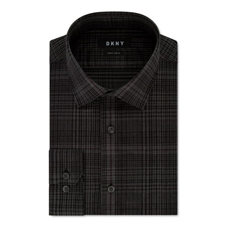 DKNY Mens Gray Plaid Collared Work Dress Shirt Size: M 15- 32/33