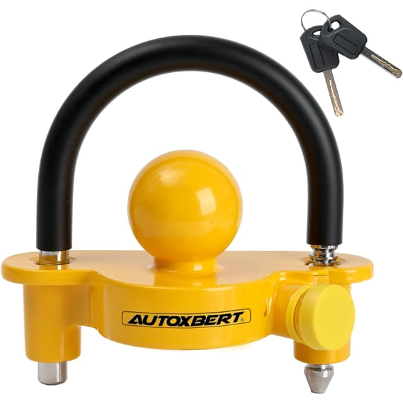 AUTOXBERT Trailer Lock Tow Hitch Anti-Theft Safety Lock High Performance Steel Universal Security (Yellow)