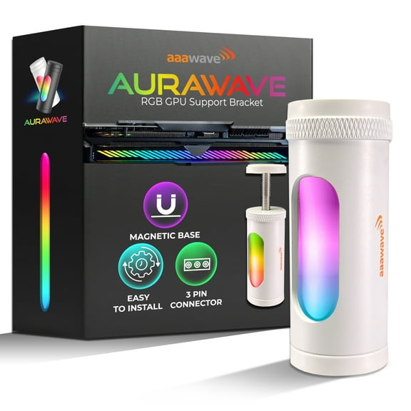 AAAwave AuraWave GPU Support Bracket Graphic Cards Sag Holder Brace, 5V 3 PIN ARGB Adjustable Height with Magnet Base (White)