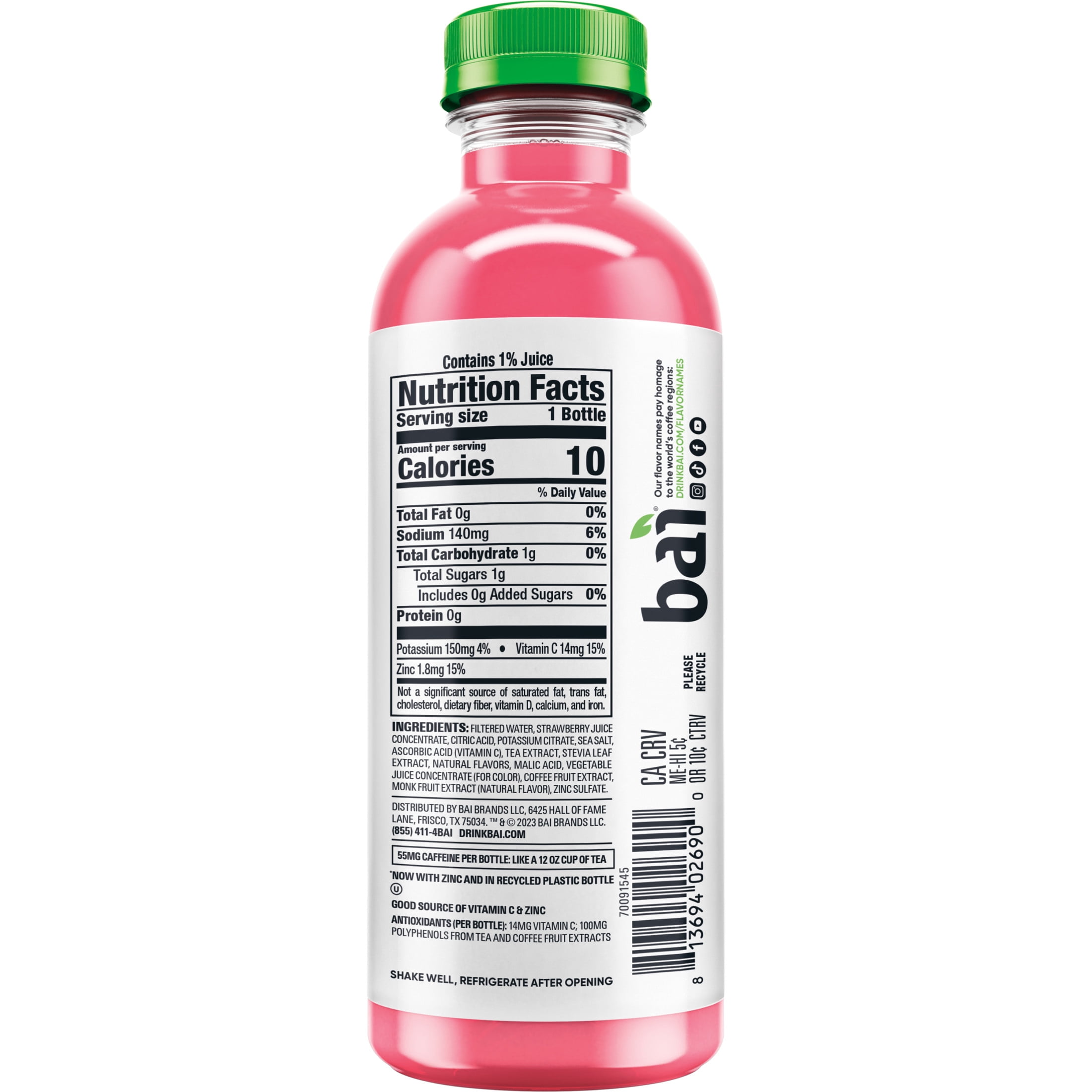 Bai Kupang Strawberry Kiwi Antioxidant Infused Water Beverage, 18 fl oz Plastic Bottle
