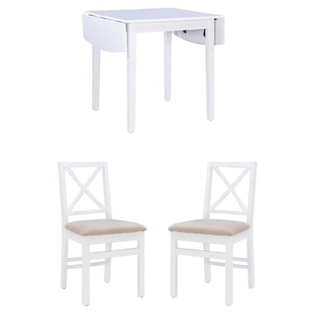 Home Square 3-Piece Set with Dining Table and Two Dining Chairs in White