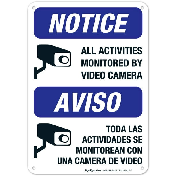 Security Camera Sign. Video Surveillance Sign. Bilingual English and
