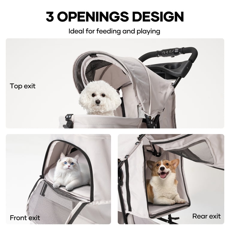 Naipo Pet Dog Stroller, Gray, One-Click Folding, Up to 35 lbs photo 7