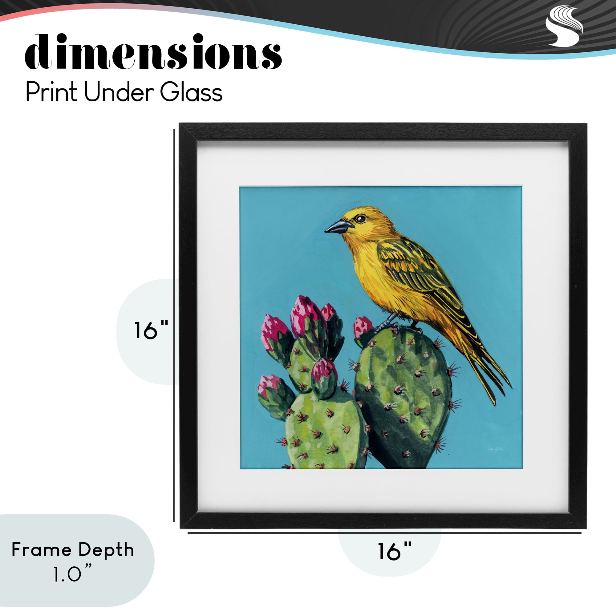 Stupell Industries Yellow Bird on Cacti Bloom Black Framed Print Under Glass, design by Kate Jarvik Birch