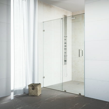 Angle Clear Glass Shower Door - VIGO Ryland 62-inch Frameless Shower Door with .375-in. Clear Glass/Stainless Steel Hardware