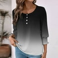 thumbnail image 4 of Tops for Women Plus Size 3/4 Length Gradient Print Button-down T-shirt Three-quarter Sleeve Round Neck Top Black XXL, 4 of 6